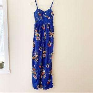 Band Of Gypsies Blue Floral Jumpsuit
